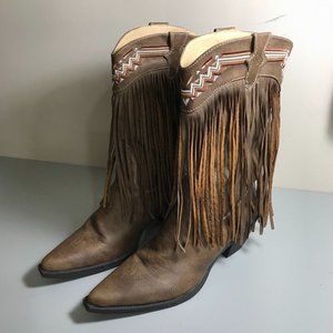 Roper Fringes Brown Mid Calf Snip Toe Boots Womens US 11 EU 42.5 UK 8.5 CUTE